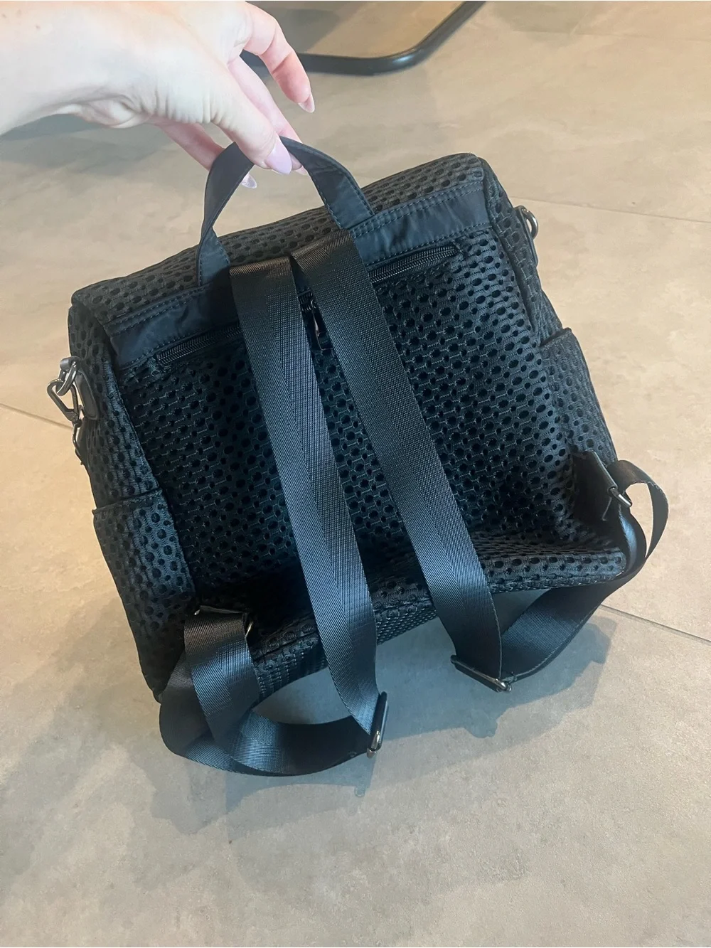 Black Mesh Crossbody Backpack - Unbranded